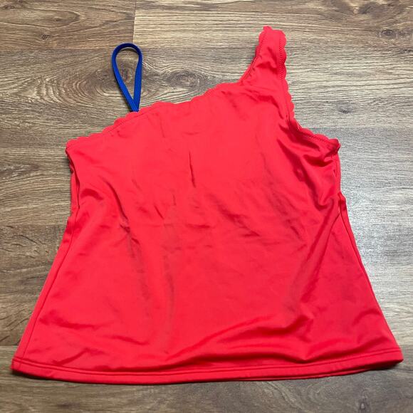 Lands End Girls Solid Red Blue Scalloped Tankini Swim Top Size 16 - Picture 1 of 5